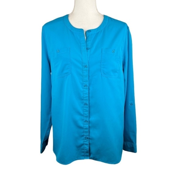 Laura Scott Turquoise Long Sleeve Button Down Top Size Large - Picture 1 of 6